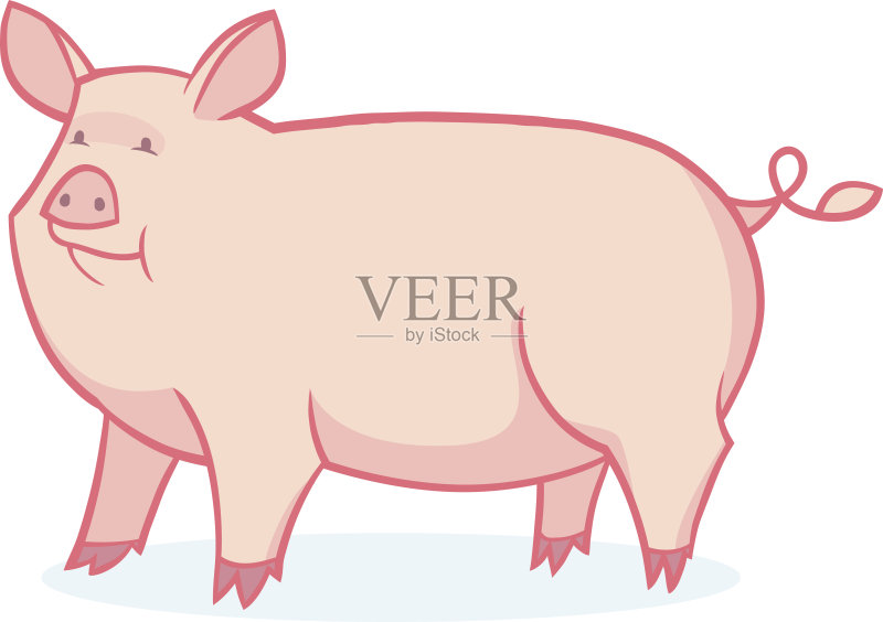 计算机制图 剪贴画 微笑 性格 小牛 宠物 可爱的 绘画插图 蹄 猪 腹腔