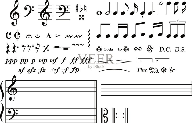 术文化和娱乐 高音谱号 计算机制图 低音谱号 简单 音符 吉他效果踏板